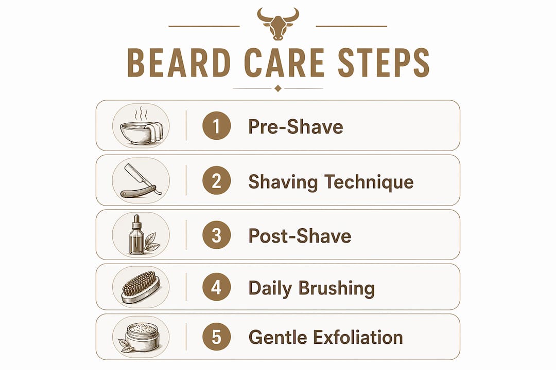 Infographic illustrating beard care routine steps