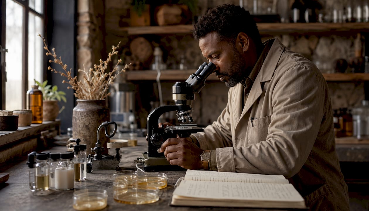 Scientist examining fatty acid samples in lab