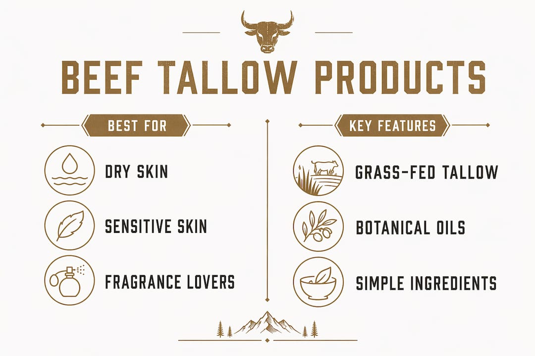 Infographic comparing beef tallow skincare products