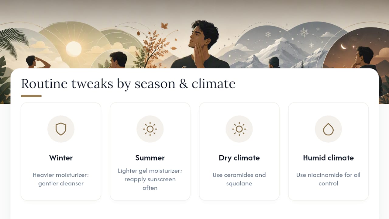 Diagram of skincare adjustments for seasons and climates