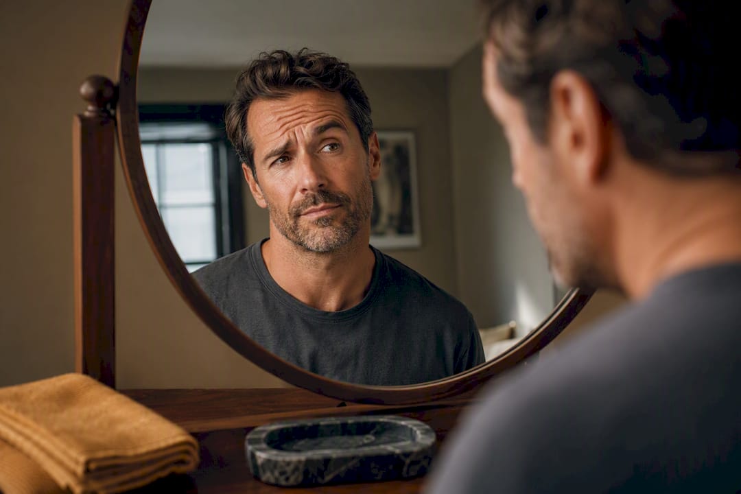 Man examining natural forehead lines