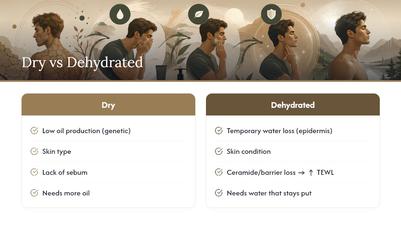 Dry skin and dehydration comparison diagram