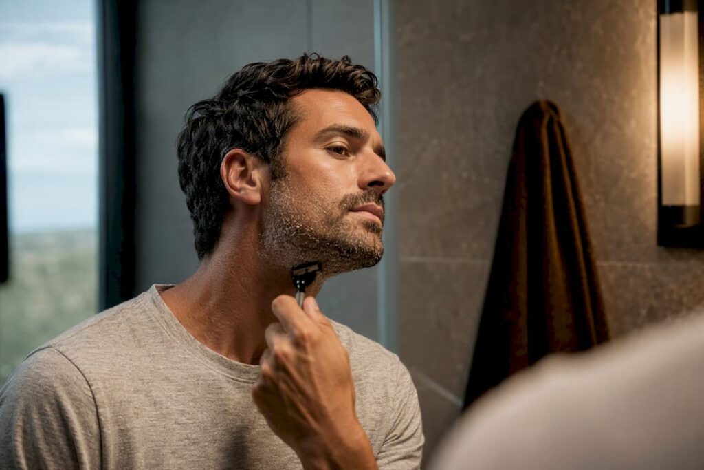 Man making a careful shaving pass
