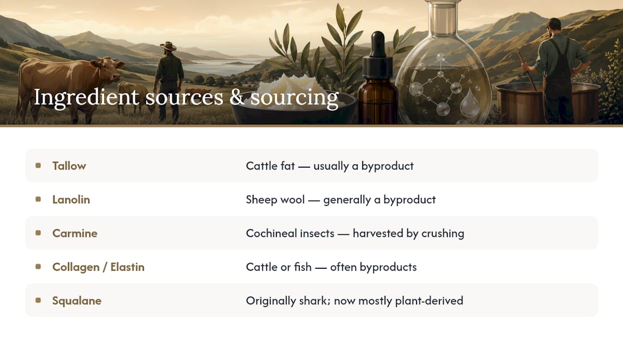 Sources of animal-derived skincare ingredients