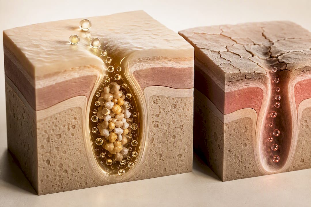 Illustration of BHA reaching a clogged pore