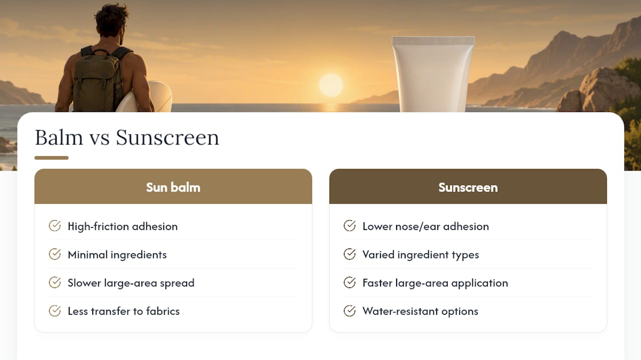 Sun balm versus sunscreen comparison diagram