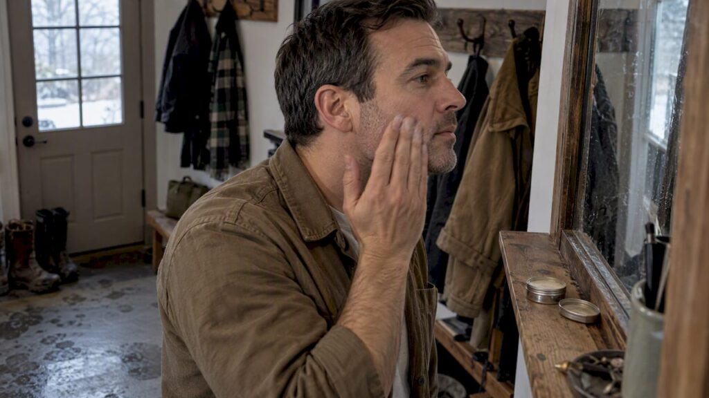 Man applying face balm after shaving